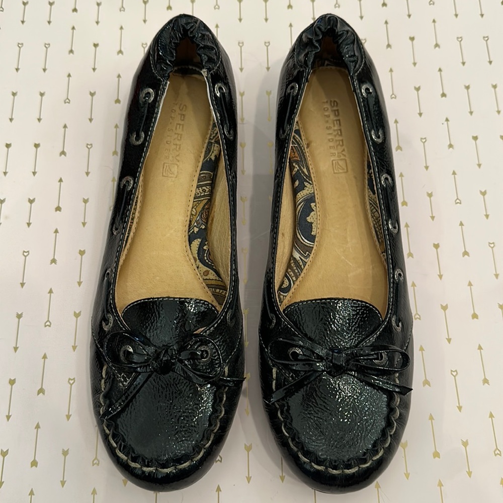 NWOT Sperry Top Sider Black Patent Leather Boat Shoes